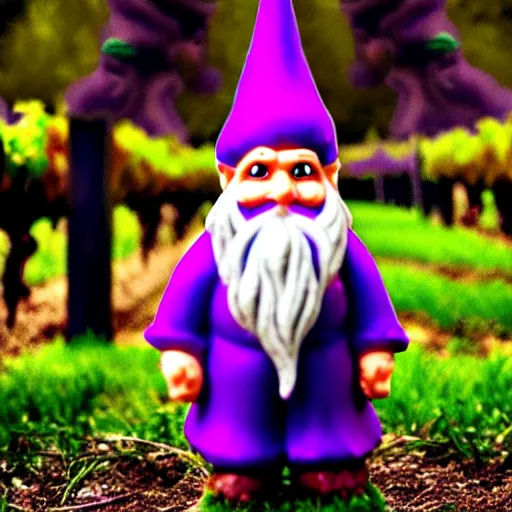 Image similar to purple gnome controlling spirits to fight off tree people in a winery. fantasy