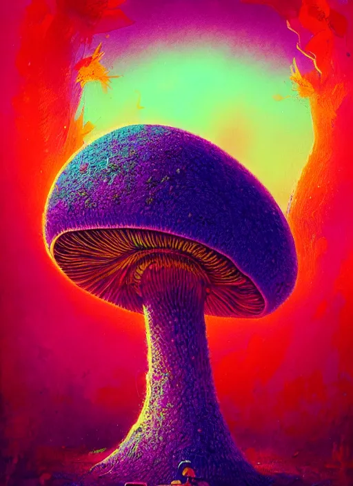 Prompt: A psychedelic portrait of a psylocibin mushroom, vibrant color scheme, highly detailed, in the style of romanticism, cinematic, artstation, Moebius, Greg rutkowski