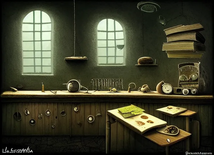 Prompt: dreamt in ` 7. 6 8 s ` for @ latostadaok's `! dream gediminas pranckevicius dark kitchen underground