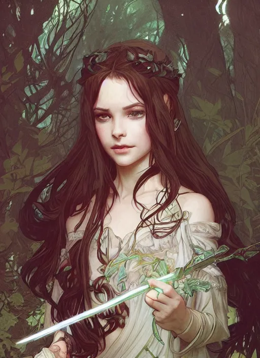 Image similar to a beautiful cute young demon princess in a forest, D&D, fantasy, intricate, cinematic lighting, highly detailed, digital painting, artstation, concept art, smooth, sharp focus, illustration, art by Terry Moore and Greg Rutkowski and Alphonse Mucha