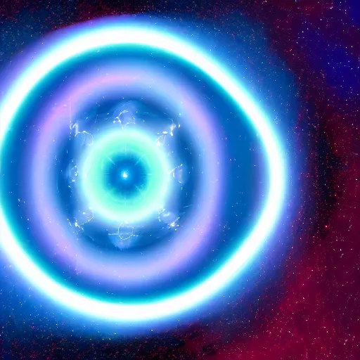 Prompt: a photograph of a rotating blue tesseract in the middle of the screen, stars in the background