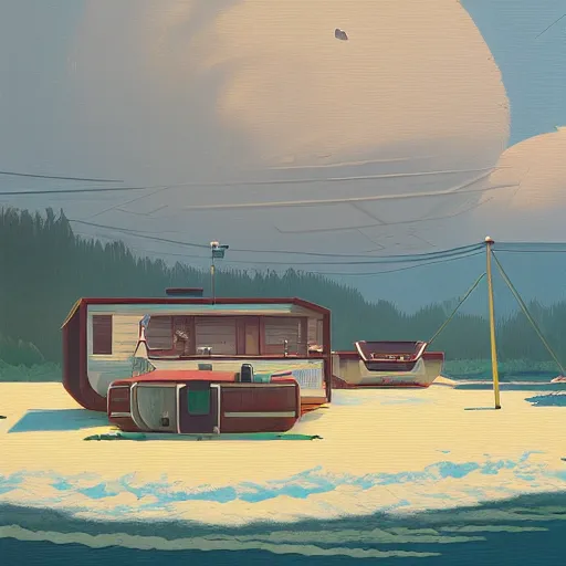 Image similar to yachting club by simon stalenhag