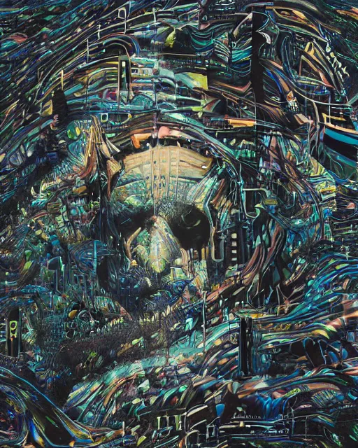 Prompt: a surrealist techno landscape made of synthesizer textures and parts, Jean-michel Jarre Oxygene, 1979, photorealistic painting, highly detailed, moody, psychedelic, rule of thirds, golden ratio, OMNI magazine 6:3:1