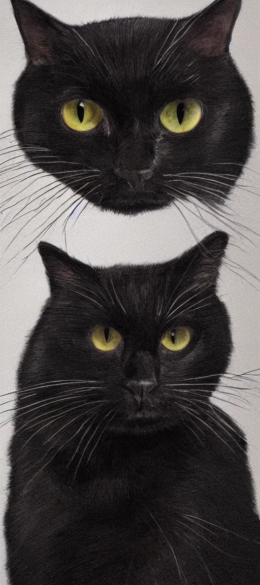 Image similar to Portrait of a sitting black cat with an evil expression, hyper realistic, super detailed.