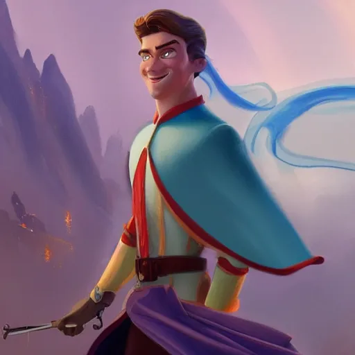 Prompt: the hero in a disney movie, oil painting, pale colors, high detail, 8 k, wide angle, trending on artstation,