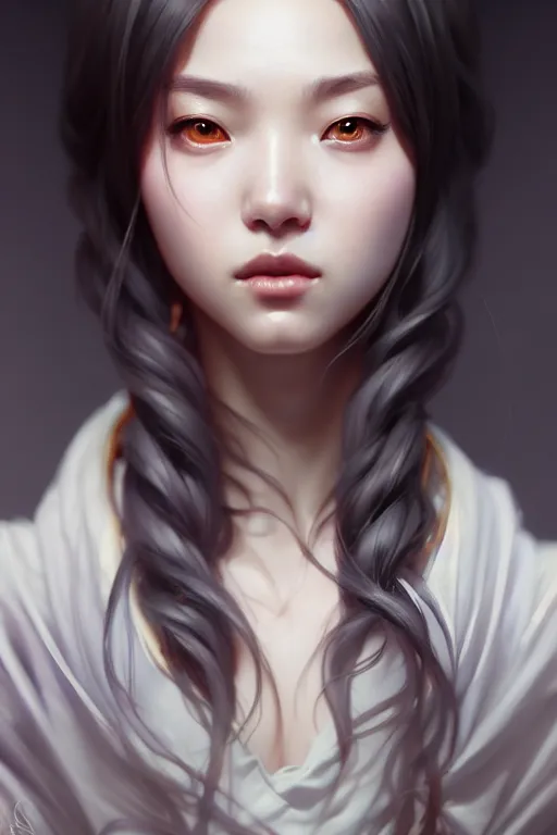 Image similar to beautiful digital painting of hoyeon jung gray background with high detail, 8 k, stunning detail, works by artgerm, greg rutkowski and alphonse mucha, unreal engine 5, 4 k uhd