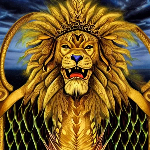 Image similar to lion headed serpent demiurge creator god yaldabaoth, epic, mystical, ancient, hyperrealistic