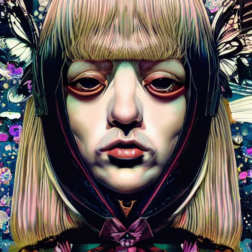 Image similar to portrait of crazy sia kate isobelle furler, symmetrical, glamour, by yoichi hatakenaka, masamune shirow, josan gonzales and dan mumford, ayami kojima, takato yamamoto, barclay shaw, karol bak, yukito kishiro