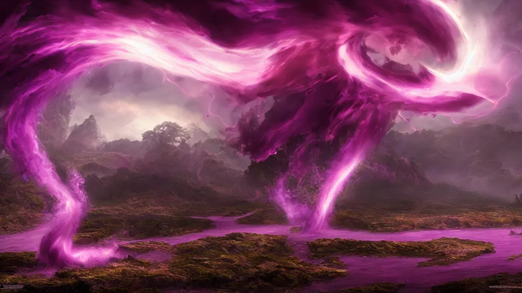 Image similar to a typical purple tornado, fantasy artwork, very very very beautiful scenery, hd, hdr, ue5, ue6, unreal engine 5, cinematic 4k wallpaper, 8k, ultra detailed, high resolution, artstation, award winning