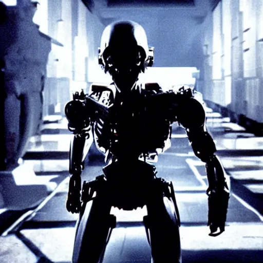 Prompt: movie still of a cool cyborg, cinematic composition, cinematic light, by john carpenter