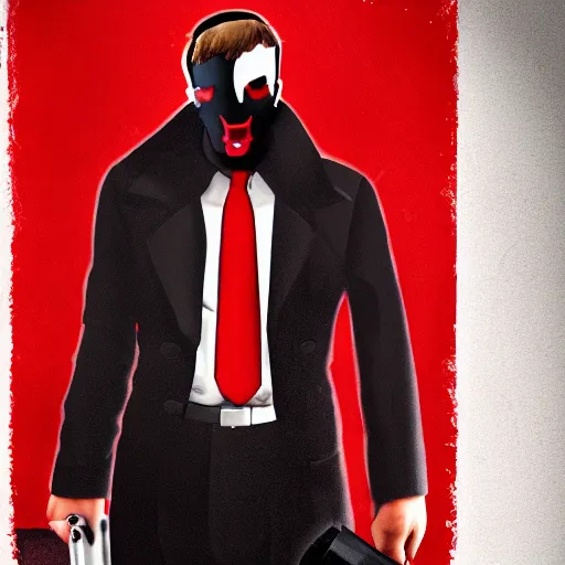 Image similar to TF2 Pyro as The American Psycho, cinematic still, sweating hard