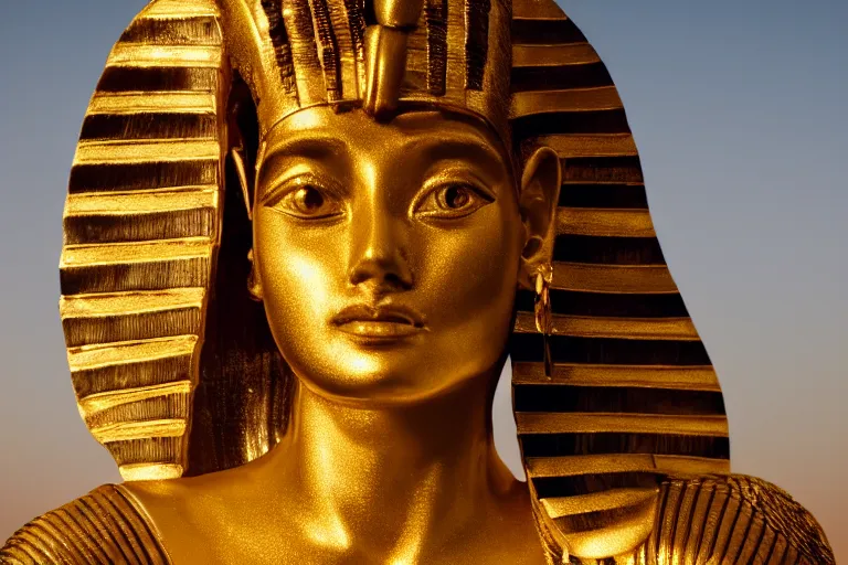 Image similar to a beautiful award winning photo of Cleopatra, golden hour, very detailed and sharp, 4k cinematic