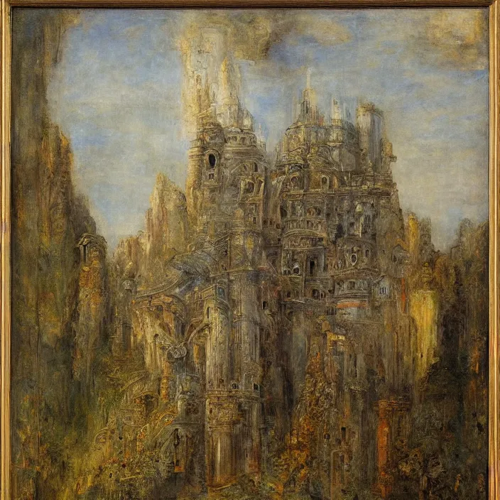 Image similar to a building in a landscape, by gustave moreau