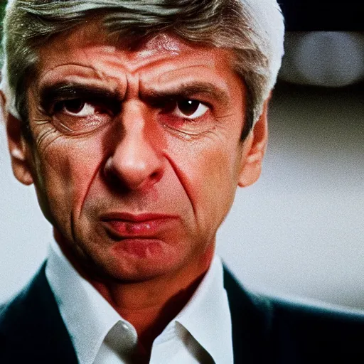 Image similar to Arsene Wenger as Scarface, cinematic, sharp focus, movie still, atmospheric, 8k,