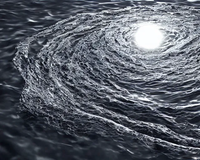 Image similar to a giant abstract sculpture of the birth of the universe on the ocean water, in the style of jonathan monk, award winning, cinematic, hyper - realistic, very detailed, realistic water splashes, ray tracing, 8 k resolution, long - shot, sharp focus, low angle, 8 5 mm photograph, wide lens