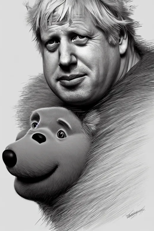 Image similar to Boris Johnson as a Winnie the Pooh, realistic portrait, symmetrical, highly detailed, digital painting, artstation, concept art, smooth, sharp focus, illustration, cinematic lighting, art by artgerm and greg rutkowski and alphonse mucha