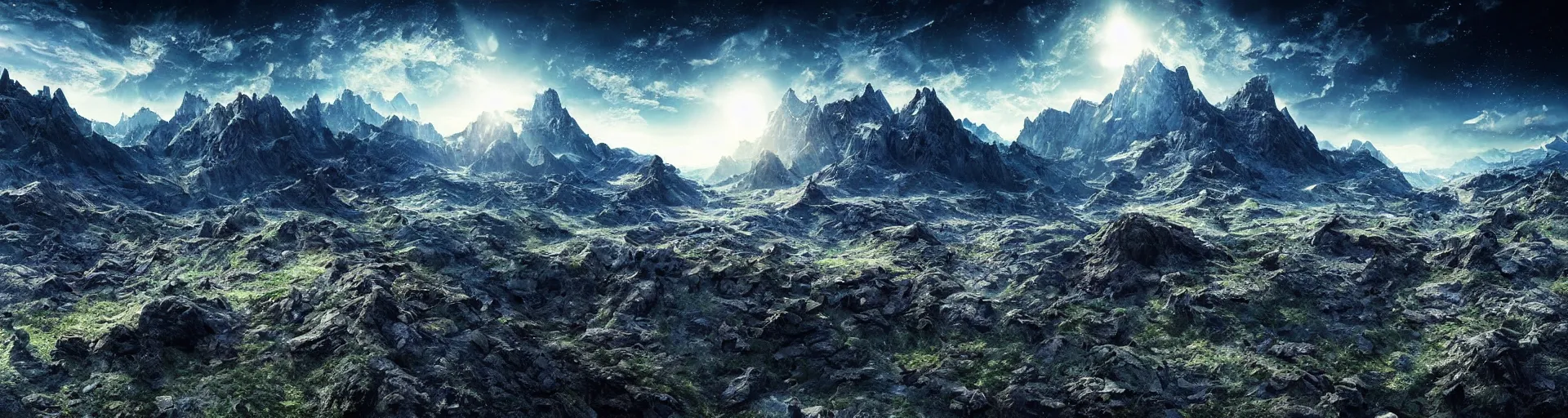 Prompt: beautiful alien planet mountain landscape, art, high detail, high definition, photorealistic, hdr,