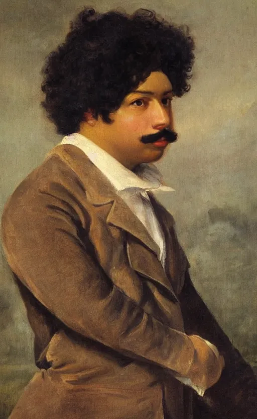 Image similar to Portrait of young Alexandre Dumas, oil on canvas, highly detailed, by Delacroix, 8k