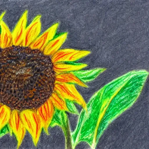 Prompt: crayon drawing of a sunflower, drawn by a 6 year old, photorealistic