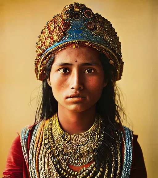 Image similar to portrait_photo_of_a_stunningly beautiful_nepalese_maiden with amazing shiny eyes, 19th century, hyper detailed by Annie Leibovitz and Steve McCurry, David Lazar, Jimmy Nelsson, professional photography