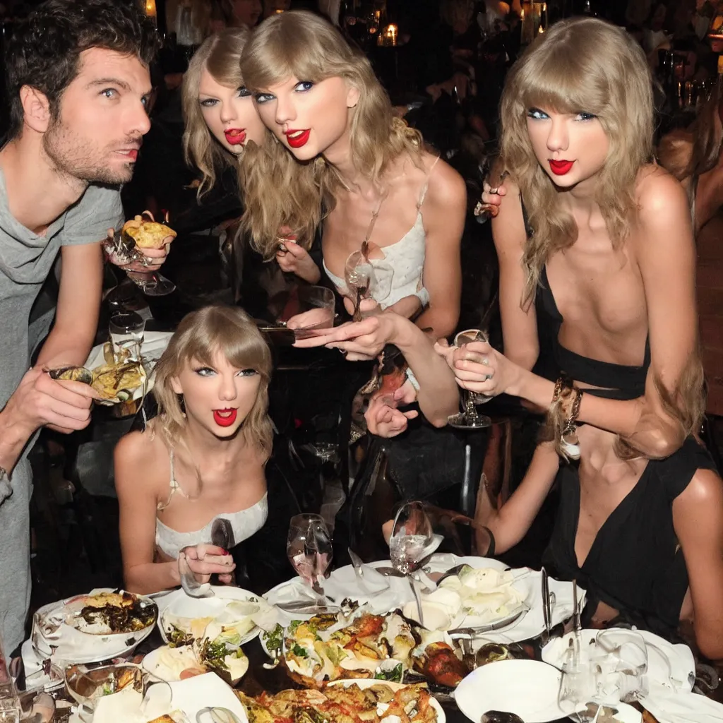 Prompt: taylor swift having dinner with taylor swift