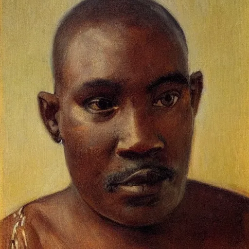 Prompt: a painting of a elegant, chubby, smooth-chinned, long nose, African, elder with few eyebrows by Henry Ossawa Tanner . thinker without facial hair, thoughtful, focused, visionary, calm, jovial, loving, fatherly, generous, . dramatic angle, ethereal lights, details, smooth, sharp focus, illustration, realistic, cinematic, artstation, award winning, rgb , unreal engine, octane render, cinematic light, macro, depth of field, blur, red light and clouds from the back, highly detailed epic cinematic concept art CG render made in Maya, Blender and Photoshop, octane render, excellent composition, dynamic dramatic cinematic lighting, aesthetic, very inspirational, arthouse.