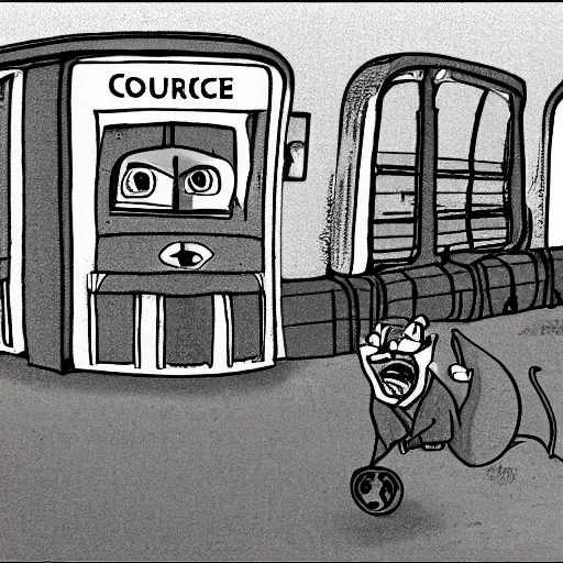 Image similar to CCTV of courage the cowardly dog at a train station