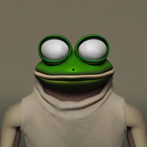 Prompt: realistic pepe the frog, 8 k, blender render, ultra realistic