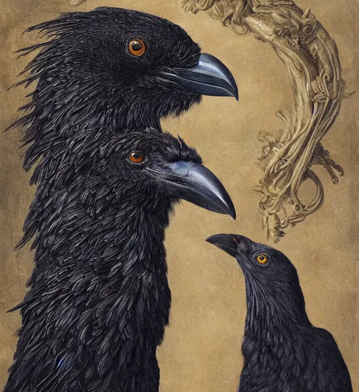 Image similar to a breathtakingly stunningly beautifully highly detailed animal portrait of a majestic raven, by rosetti and devinci and michael cheval and sidney cooper and turner, 4 k