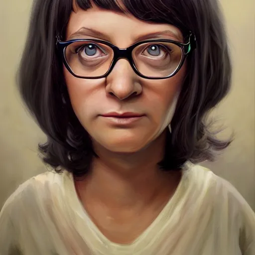 Image similar to Beautiful hyperrealistic detailed matte portrait painting of Tina Belcher, by andreas rocha and john howe, and Martin Johnson