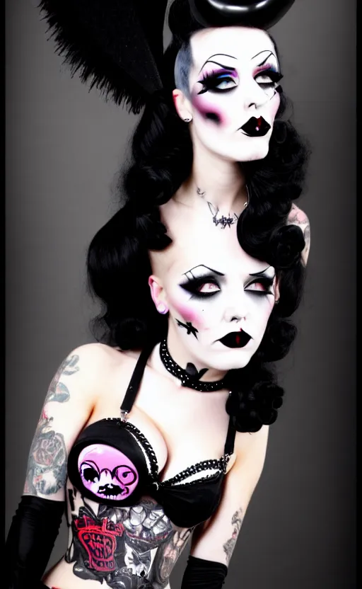 Image similar to looking up at a goth girl with a detailed face and black hair, burlesque psychobilly, rockabilly, punk,