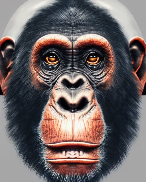 Image similar to very detailed high resolution illustration portrait of a chimpanzee head wearing a helmet, backlit, stars, night, surrounded, 3 d, 8 k, extremely detailed, artstation, award winning