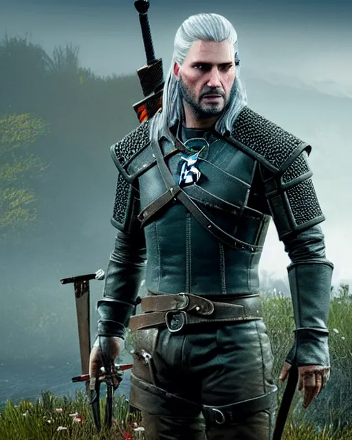 Image similar to Keanu Reevez in the role of Witcher III Gerald of Rivia, amazing short, 8K, IMAX, ultra detailed