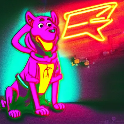 Image similar to scooby doo in hoodie, portrait, vaporwave, synthwave, neon, vector graphics, cinematic, volumetric lighting, f 8 aperture, cinematic eastman 5 3 8 4 film