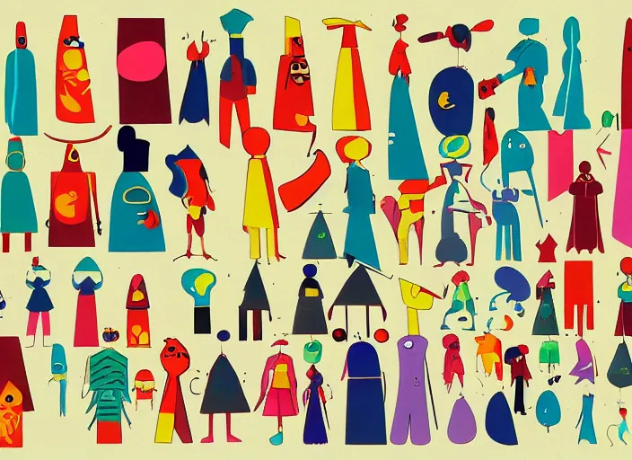 Image similar to character shape design exploration of a strong sturdy warrior minimalist mixed media layout from masaaki yuasa ( 1 9 9 7 )