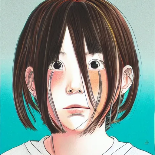 Prompt: a colorful portait of a girl made by inio asano, detailed