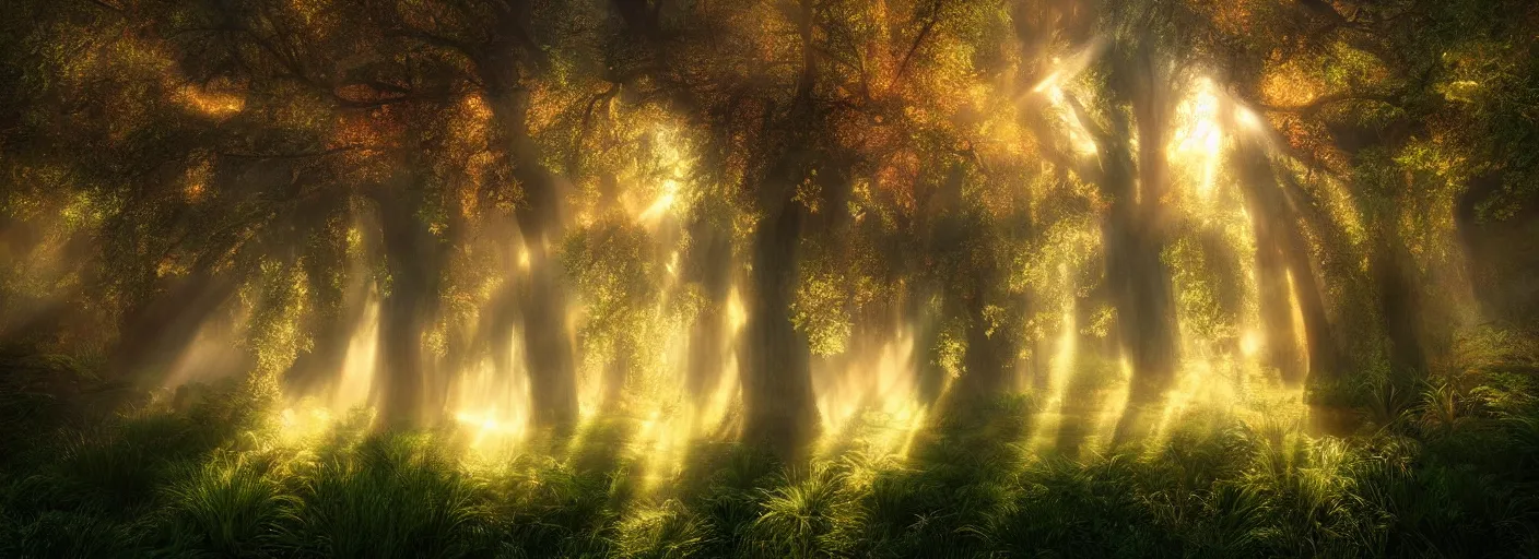 Image similar to photograph of enchanted garden, mist with rays of light by marc adamus, highly detailed, intricate detail, cinematic lighting