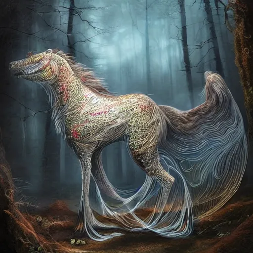 Image similar to a beautiful new creature from folklore, clear detailed view, well composed creature. ethereal fantasy art by bjarke pedersen