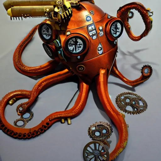 Prompt: robotic giant squid in style of steampunk
