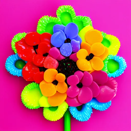 Image similar to A flower made of candy in a world made of candy