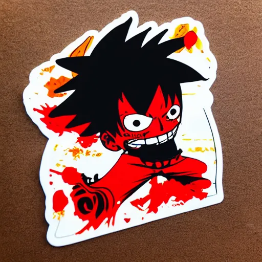 Prompt: die cut sticker, luffy gear 5, splatter paint