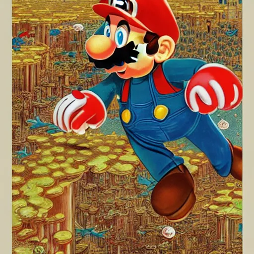 Prompt: painting of super mario very detailled, by artgem, botticelli and victo ngai