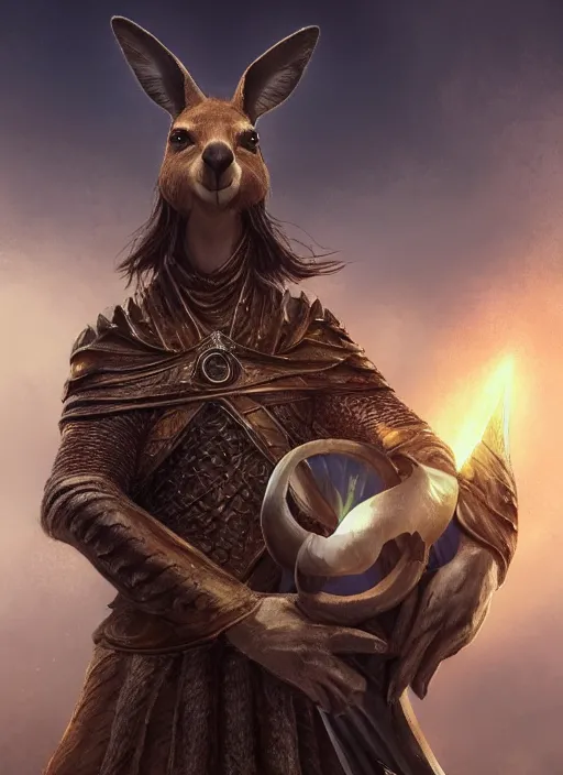 Prompt: kangaroo holding trophy, ultra detailed fantasy, elden ring, realistic, dnd character portrait, full body, dnd, rpg, lotr game design fanart by concept art, behance hd, artstation, deviantart, global illumination radiating a glowing aura global illumination ray tracing hdr render in unreal engine 5