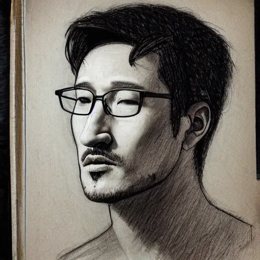 Prompt: markiplier portrait sketch, by da vinci, sketch, histroical