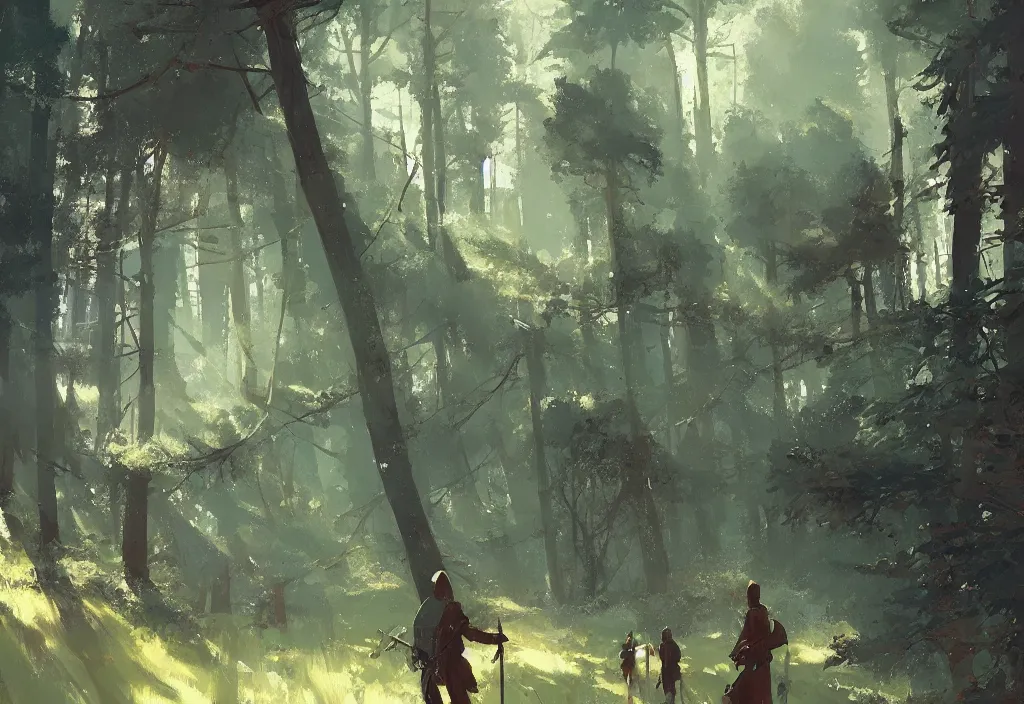 Image similar to ismail inceoglu painting of a forest landscape in the middle ages, painting, trending on artstation, by greg manchess and by craig mullins and by kilian eng and by jake parker