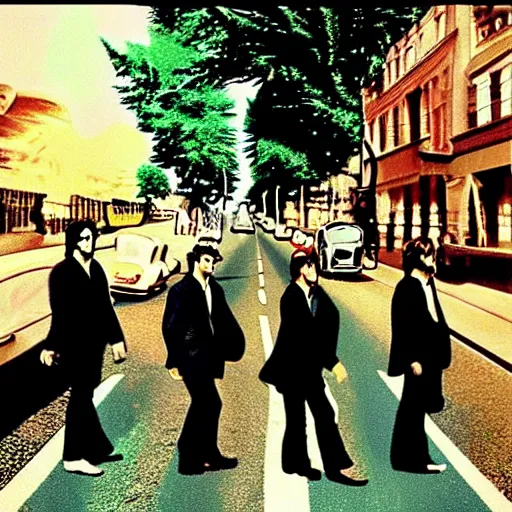 Prompt: Long lost concept art for 60s The Beatles album cover, 8k resolution, cold
