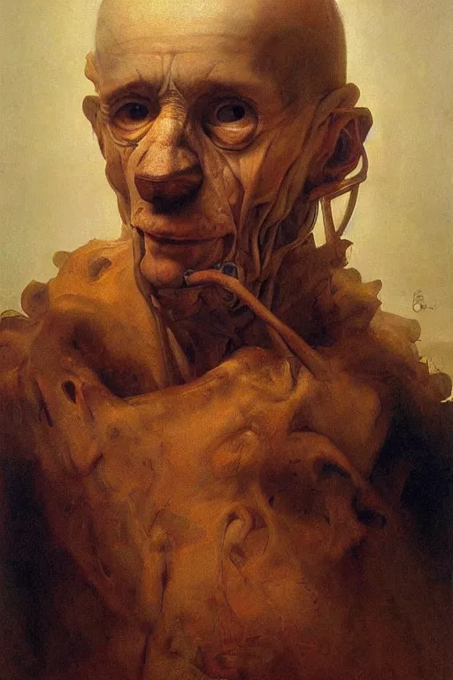 Prompt: beautiful clean oil painting biomechanical portrait of man face by scheffer ary, wayne barlowe, rembrandt, complex, stunning, realistic, skin color