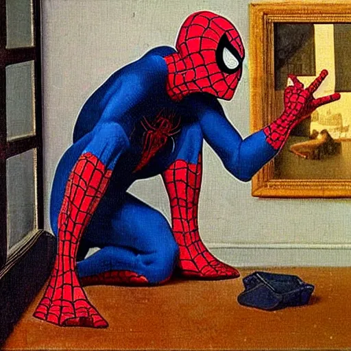 Prompt: spiderman by vermeer