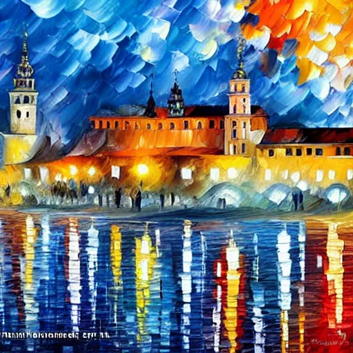 Image similar to leonid afremov painting of wawel castle in cracow