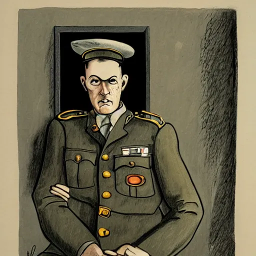 Prompt: portrait still of a ww 1 army surgeon, art style by charles addams,